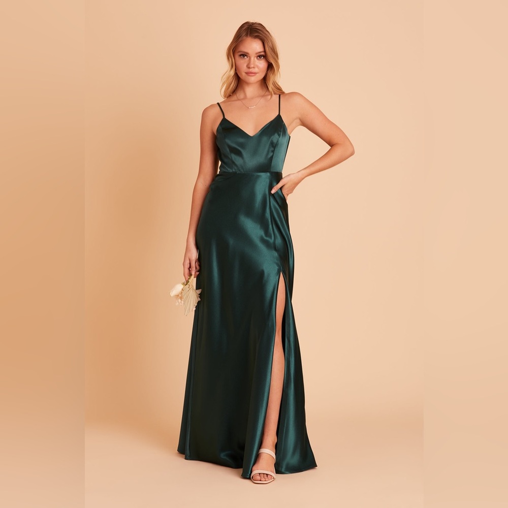 Birdy Grey Jay Emerald Green Satin Maxi Dress V-Neck Slit Size S